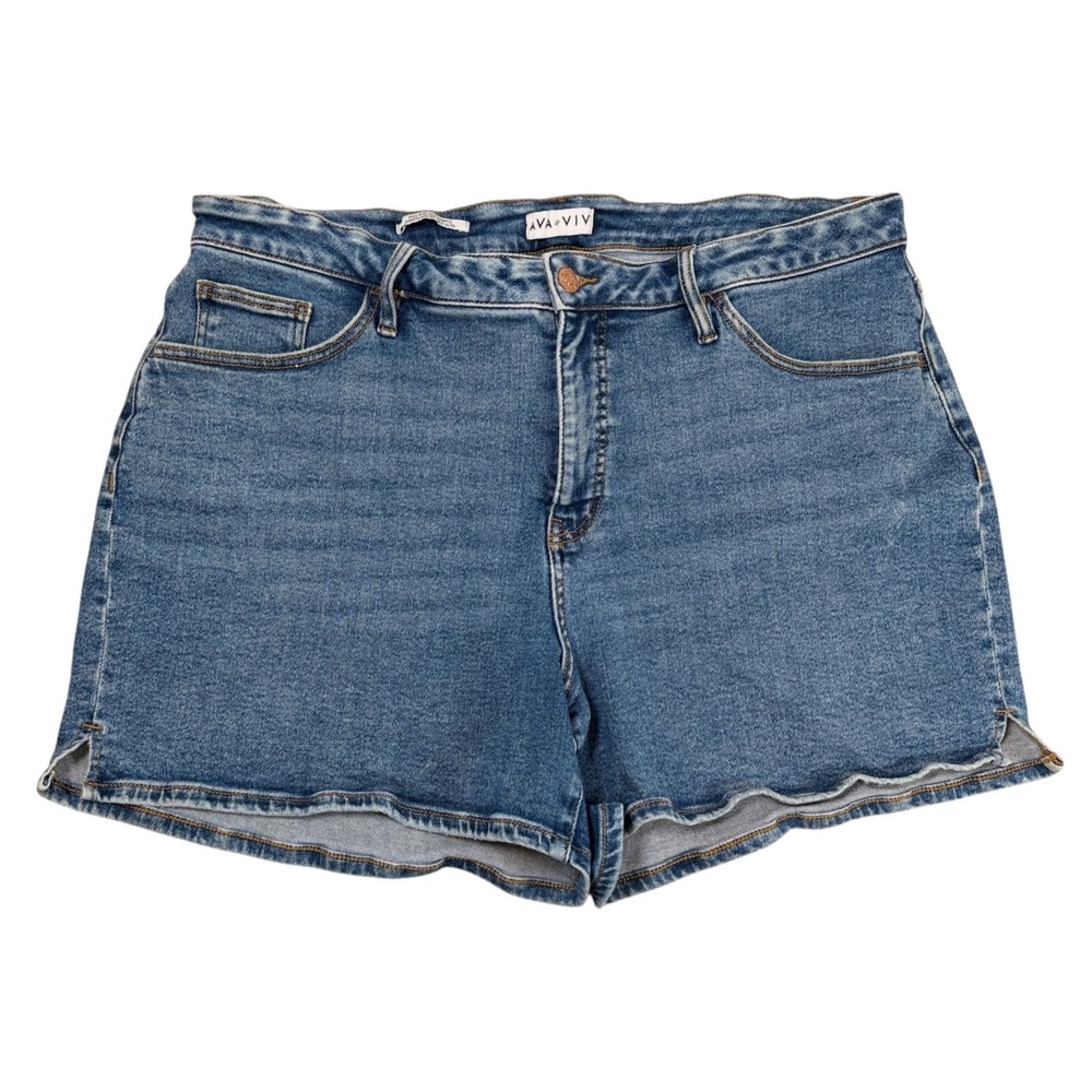Ava & Viv Womens Size 18 Blue High Rise Midi Denim Shorts Stretch Side Slit